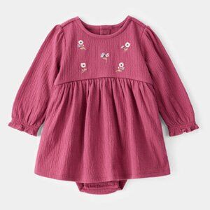 CARTERS Baby Girl Dress Long SleevesToddler Size 24M Pink Bodysuit Dress NEW
